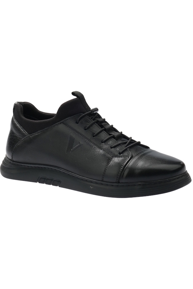 V24Ya-4467 Black Skin Leather Laceless Comfort Men's Shoes