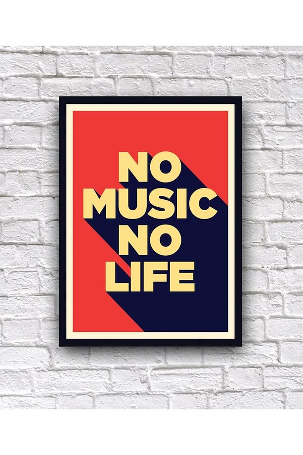 Yatak Odası No Music No Life Yazılı Kapı Süsü Uyarı Konsept Dekor Ahşap Tablo (19x28 cm) - 1