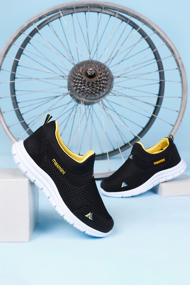 Siyah-Sarı Ultra Yumuşak Ve Hafif Hava Alabilen Esnek Taban Unisex Çocuk Spor Ayakkabı - 2