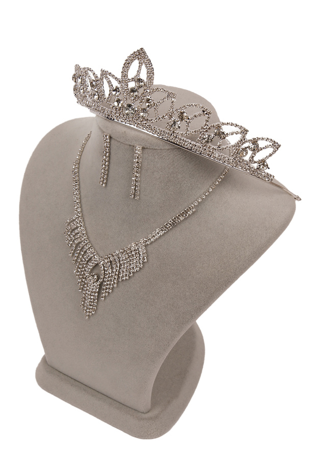 Shiny Dila Crystal Stone Evening Dress Necklace Earring Set and Tulip Bridal Crown