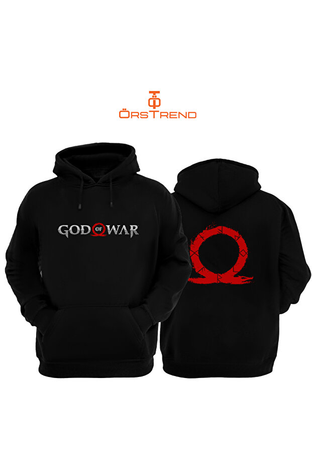 سويت شيرت بغطاء للرأس أسود للجنسين من God of War 3 Thread