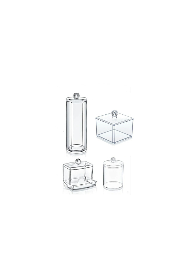 4-Piece Make-up Remover Organizer with Lid Square Cotton Organizer Set Cotton Holder with Cotton Swab