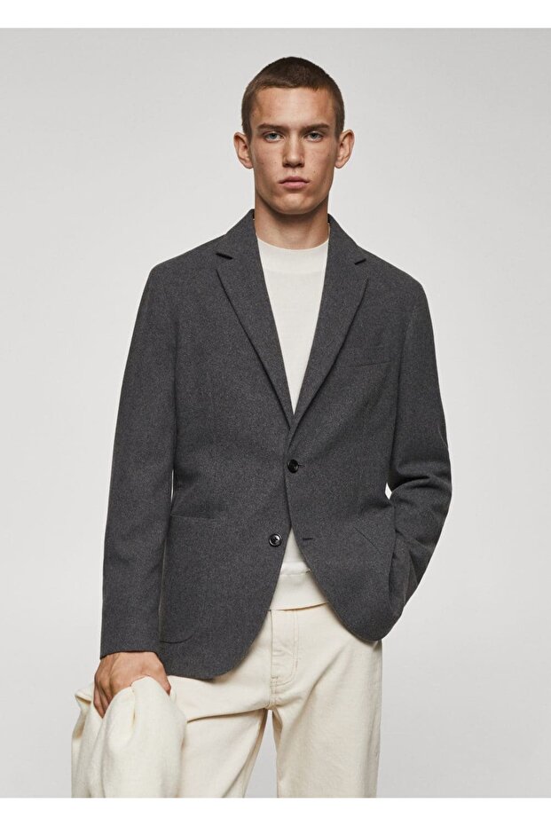 Dar kesim kırçıllı yün blazer ceket - 1