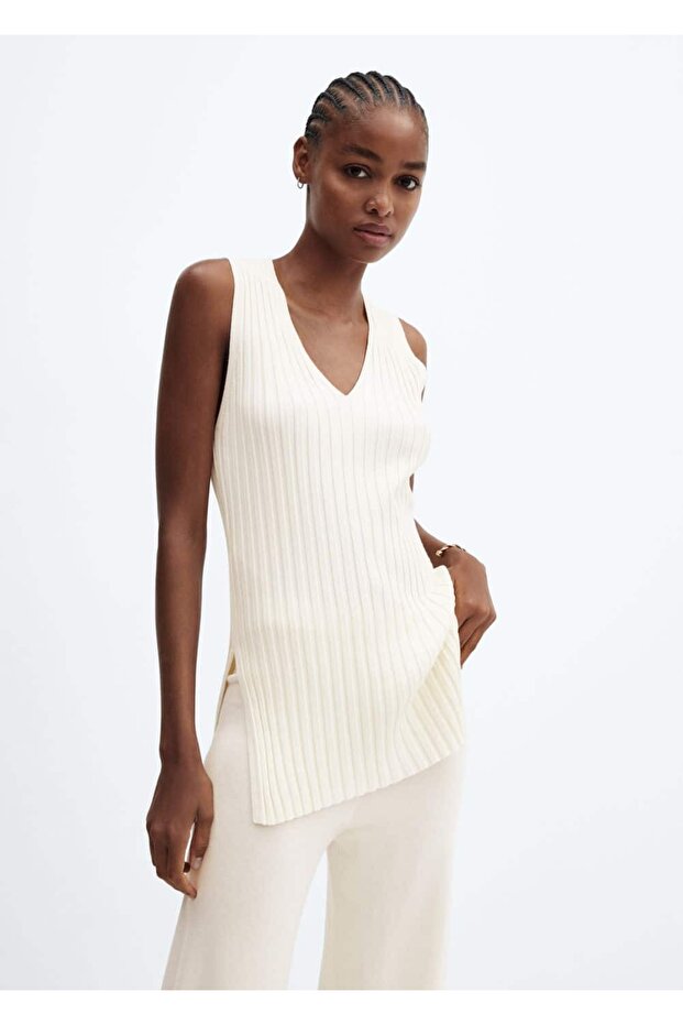 Rippbluse mit V-Ausschnitt - 1
