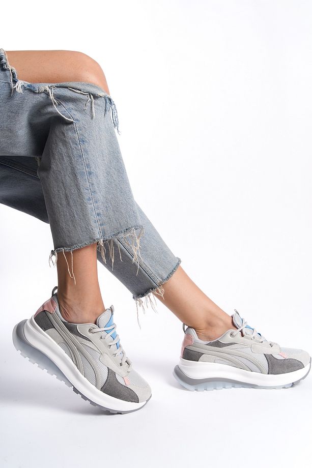 Bari Kadın Yüksek Taban Sneaker Bağcıklı Spor Günlük Ayakkabı - 3