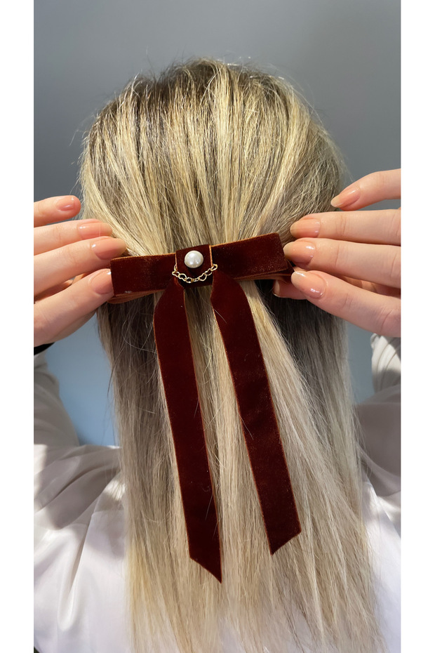 Velvet bow buckle with pearls ribbon automatic buckle