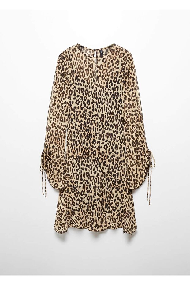 Dökümlü leopar desenli elbise - 3