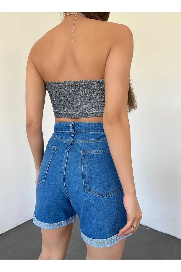 DF3307 Duble Paça Yıkamalı Denim Şort - 3