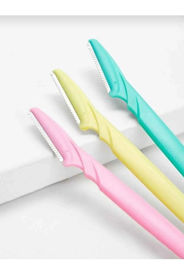 12 Adet Pembe Mavi Sarı Kaş Usturası Ve Yüz Jileti Prefosyonel Aleti - 1