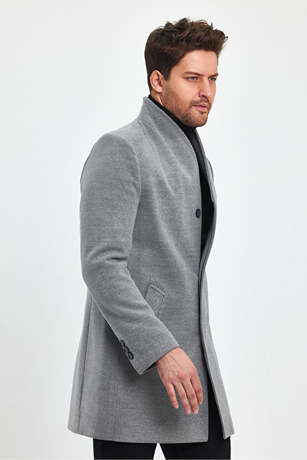 Men's Slim Fit Gray Stamp Coat