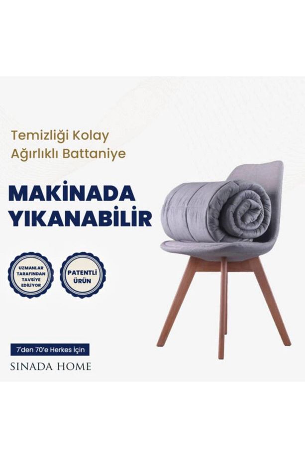 Ağırlıklı Battaniye Tek kişilik Yorgan 6 Kg Mavi 155x215 %100 Yün Dolgulu  4 Mevsim Kullanılabilir - 3