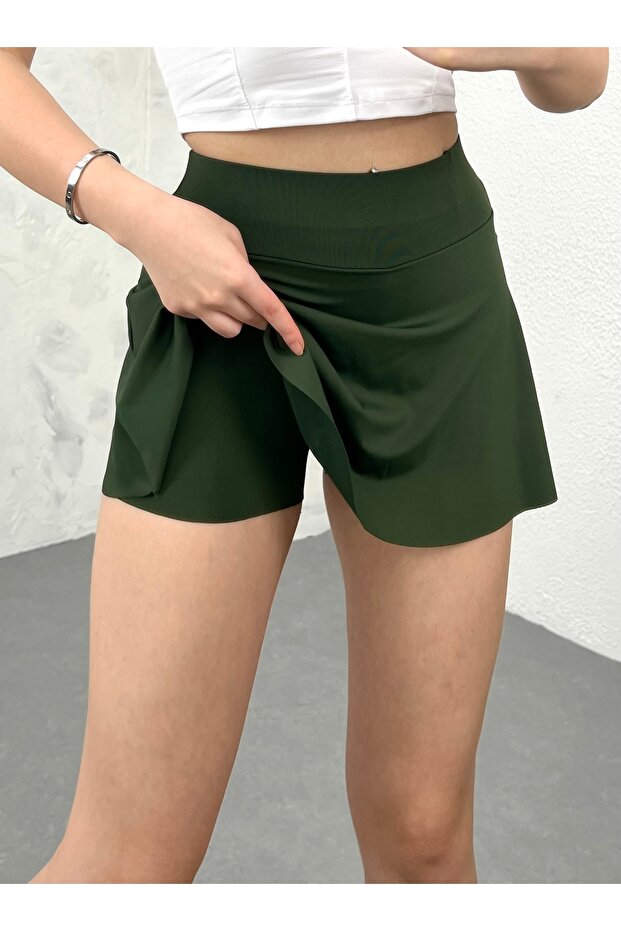 WOMEN'S KHAKI FULL LYCRA MINI SHORTS SKIRT