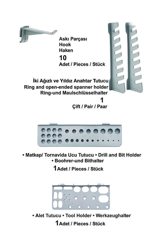Pratik 43 Parça Hırdavat Duvar Panel Seti ve Şık Duvar Takım Çantası Pratik Duvar Alet Organizeri - 7