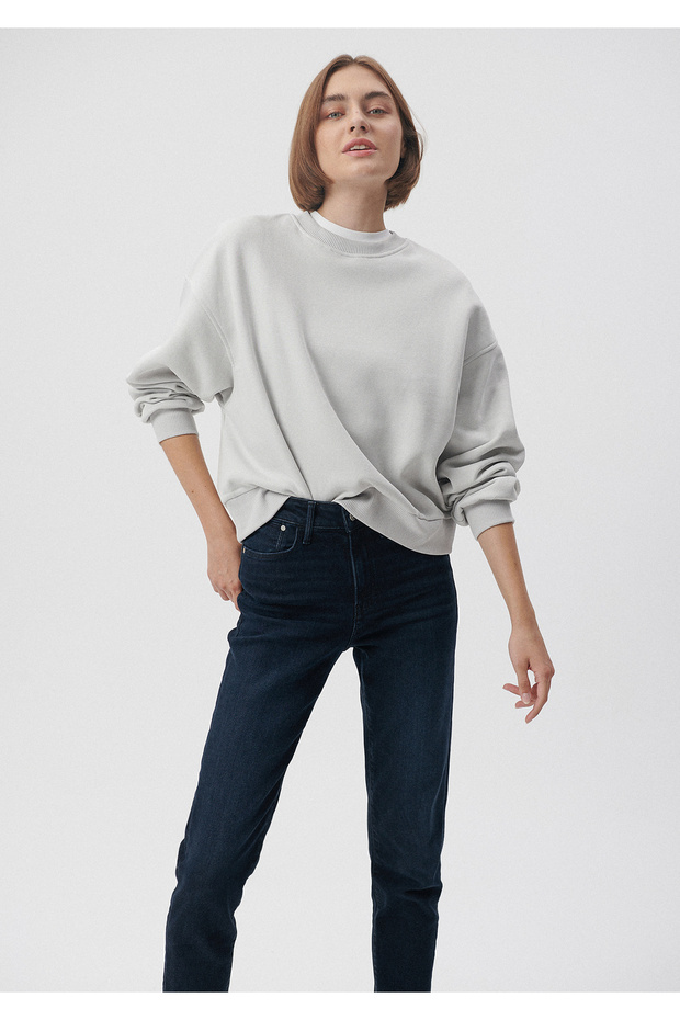 Bisiklet Yaka Gri Basic Sweatshirt 1611769-70074 - 1