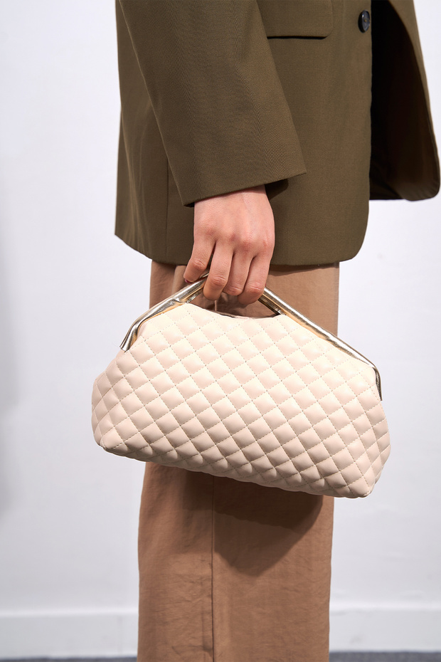 Beige Quilted Clutch Portfolio Bag