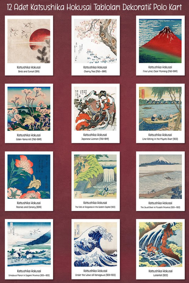Katsushika Hokusai Paintings 12 Pieces Decorative Polo Cards - Art Poster Cards