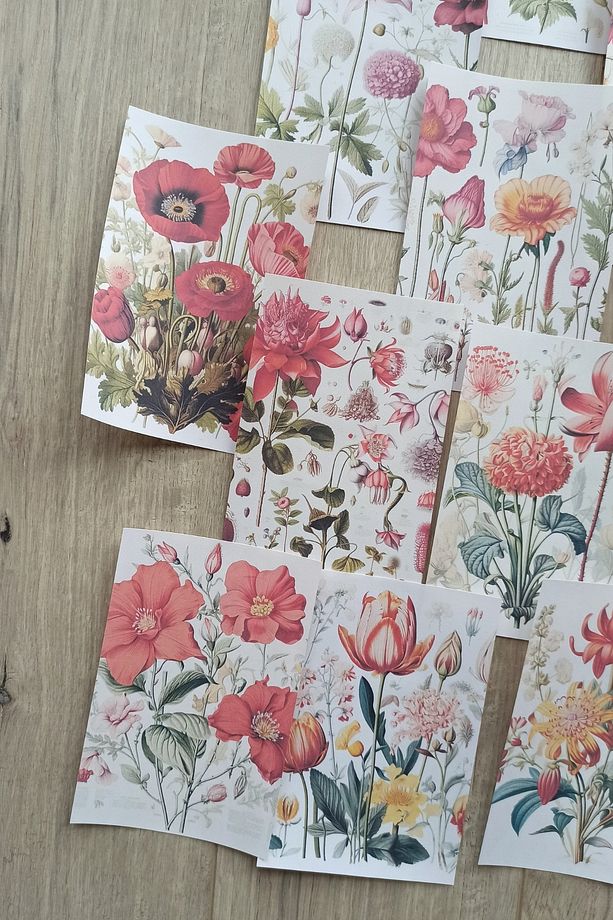 12 Adet Scrapbook Çiçek Temalı Scrapbook Kağıt Seti Bullet Journal Dekupaj Kağıdı - 3
