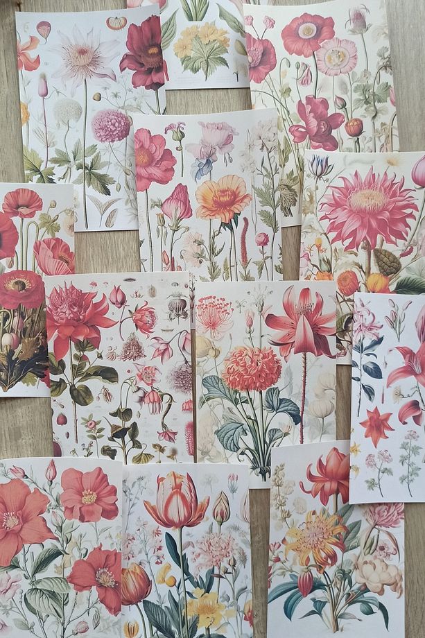 12 Adet Scrapbook Çiçek Temalı Scrapbook Kağıt Seti Bullet Journal Dekupaj Kağıdı - 4
