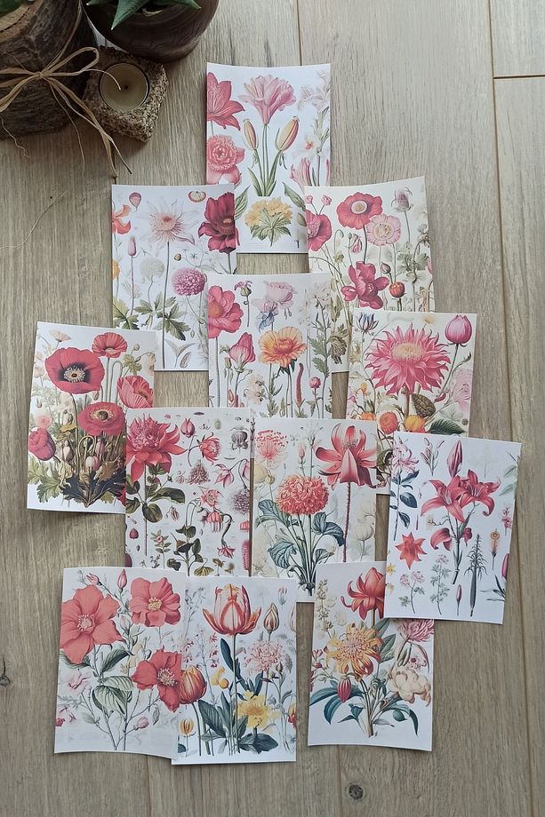 12 Adet Scrapbook Çiçek Temalı Scrapbook Kağıt Seti Bullet Journal Dekupaj Kağıdı - 1