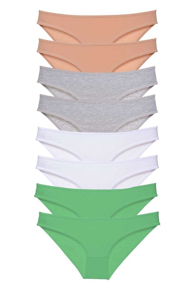 8 Pieces Super Eco Set Lycra Women's Slip Panties Skin Gray White Green