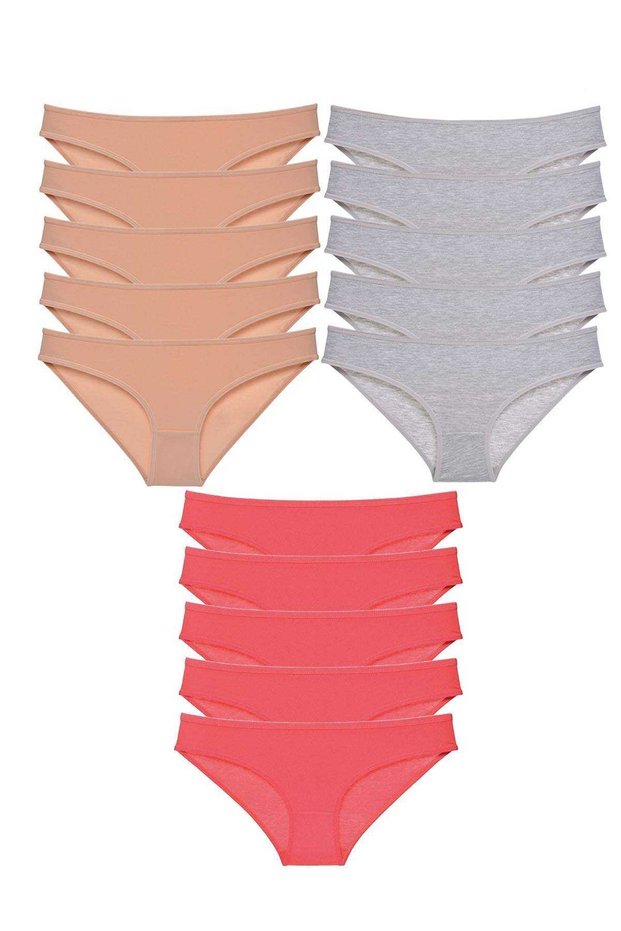 15 Pieces Super Eco Set Lycra Women's Slip Panties Skin Gray Fuchsia