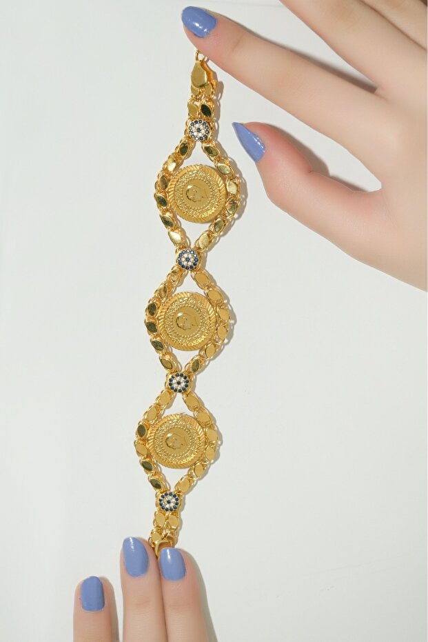 22 Ayar Üçlü Çeyrekli Pullu Bileklik - 4