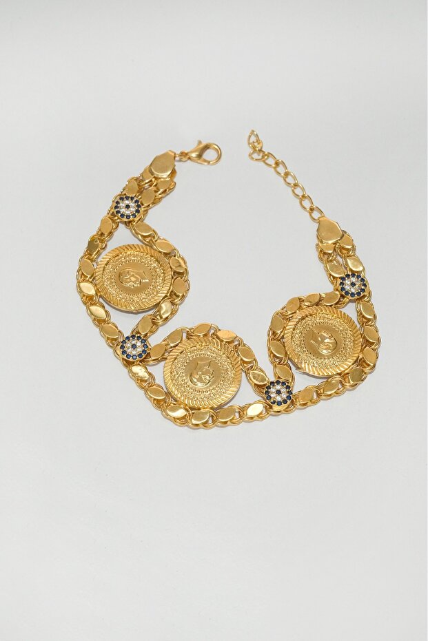 22 Ayar Üçlü Çeyrekli Pullu Bileklik - 5