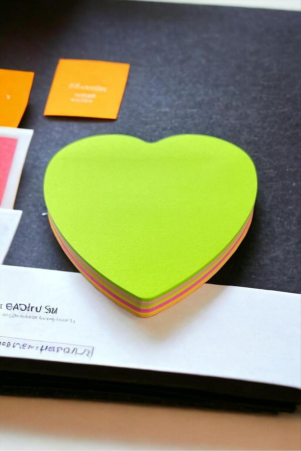 Kalp Model Post-it Yapışkanlı Not Kağıdı 5 Renk 80'li - 1
