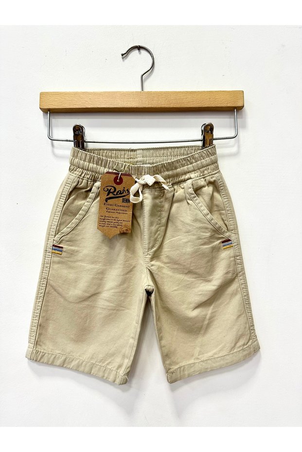 Children's Shorts Stone Color Cotton Elastic Waist with Embroidery Detail