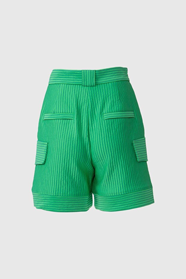 Yüksek Bel Yeşil Şort - 3