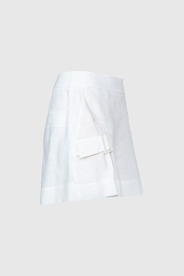 Pileli Ekru Şort - 2