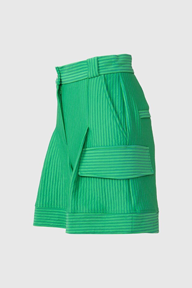 Yüksek Bel Yeşil Şort - 2