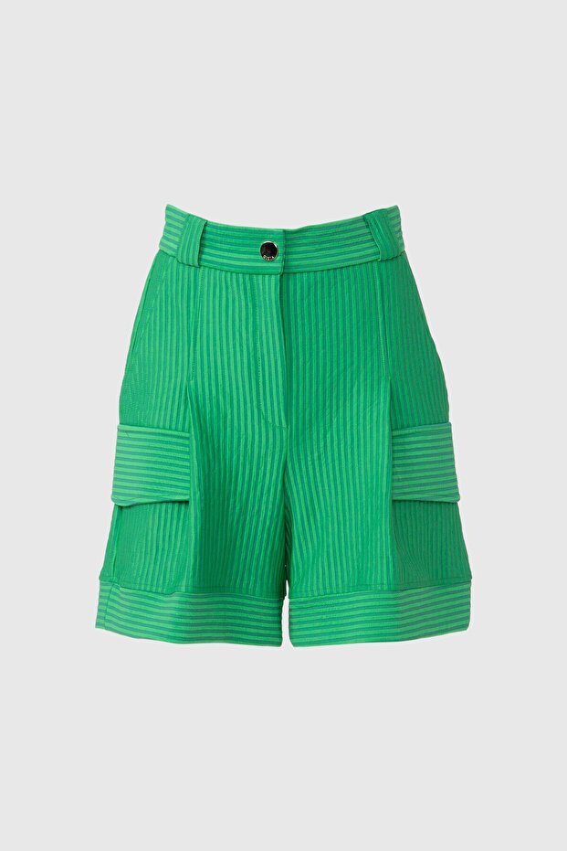 Yüksek Bel Yeşil Şort - 1