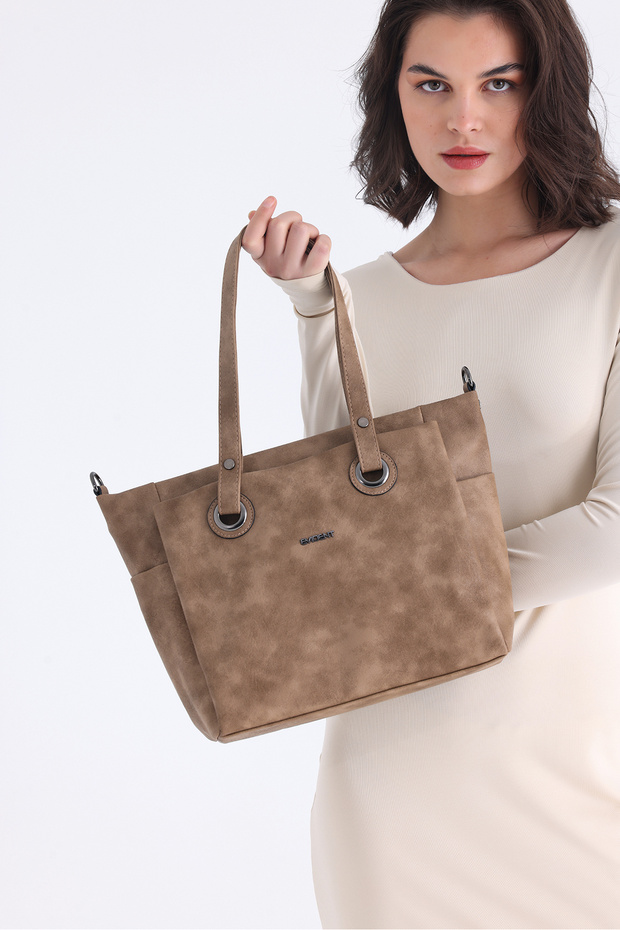 Casual Soft Textured Mink Women's Shoulder Bag with Pocket Detail
