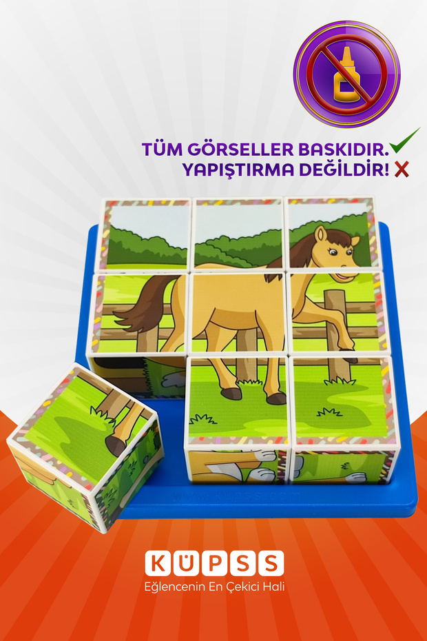 Çiftlik Hayvanları Küp Puzzle - 6 Farklı Yapboz - 6