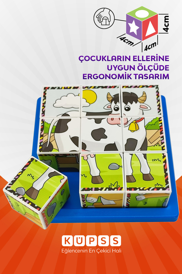 Çiftlik Hayvanları Küp Puzzle - 6 Farklı Yapboz - 7