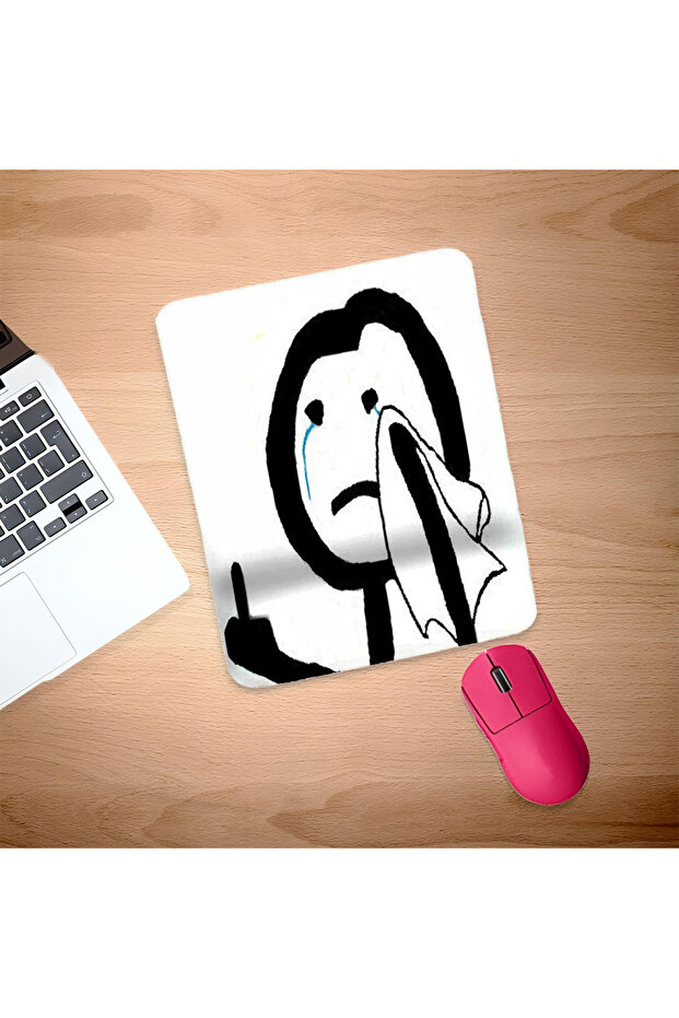 Stickman Pulling Hand Movement Crying Rectangular Mouse Pad with Wrist Support - 1