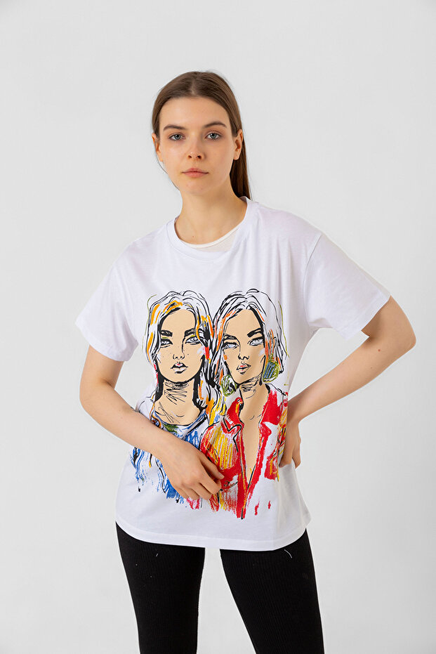 Women's Crew Neck Printed Cotton T-Shirt A098