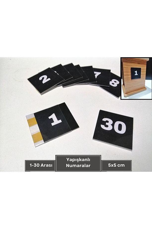 Yapışkanlı PVC İsimlik  Etiketlik ve 1-30 Siyah Numaralar Peçetelik Dolap Numaraları Sayı Takımı - 1