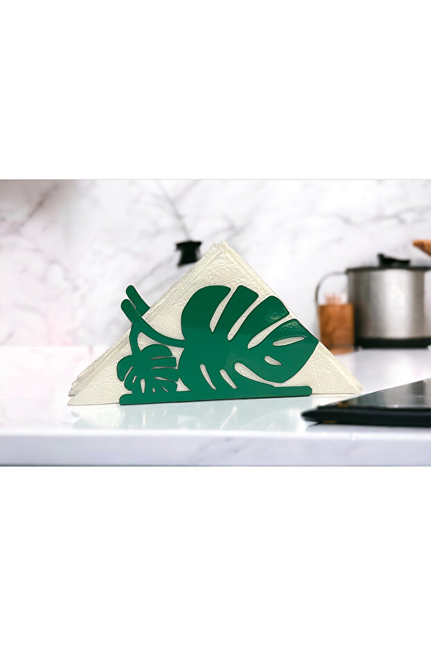 Palm Leaf Themed Green Metal Napkin Holder