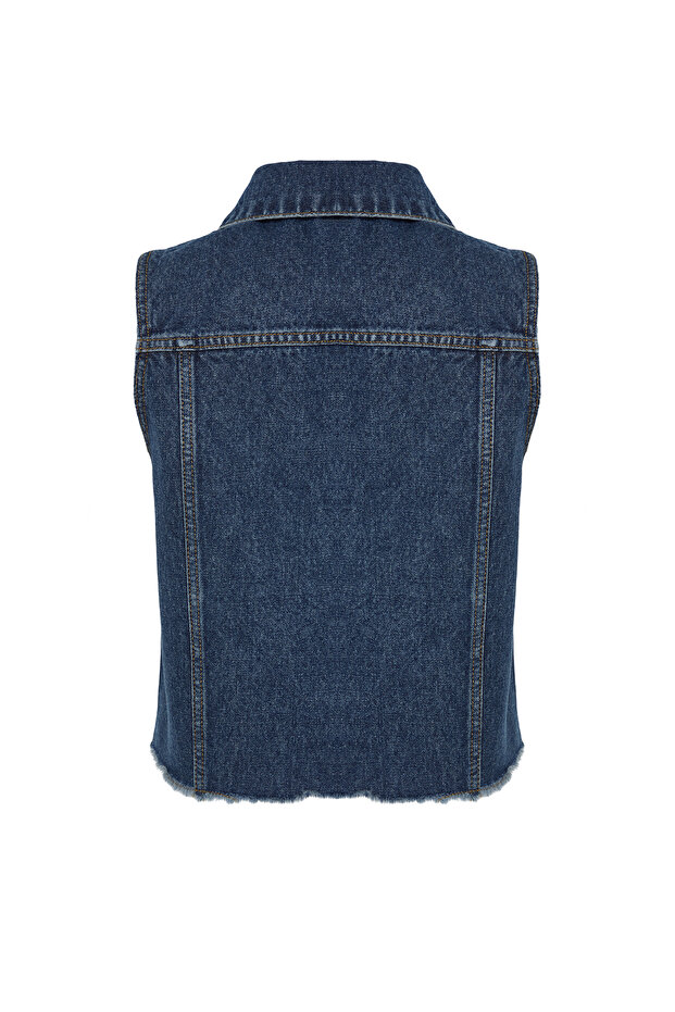 Koyu Mavi More Sustainable Crop Denim Yelek TWOSS24YE00029 - 8