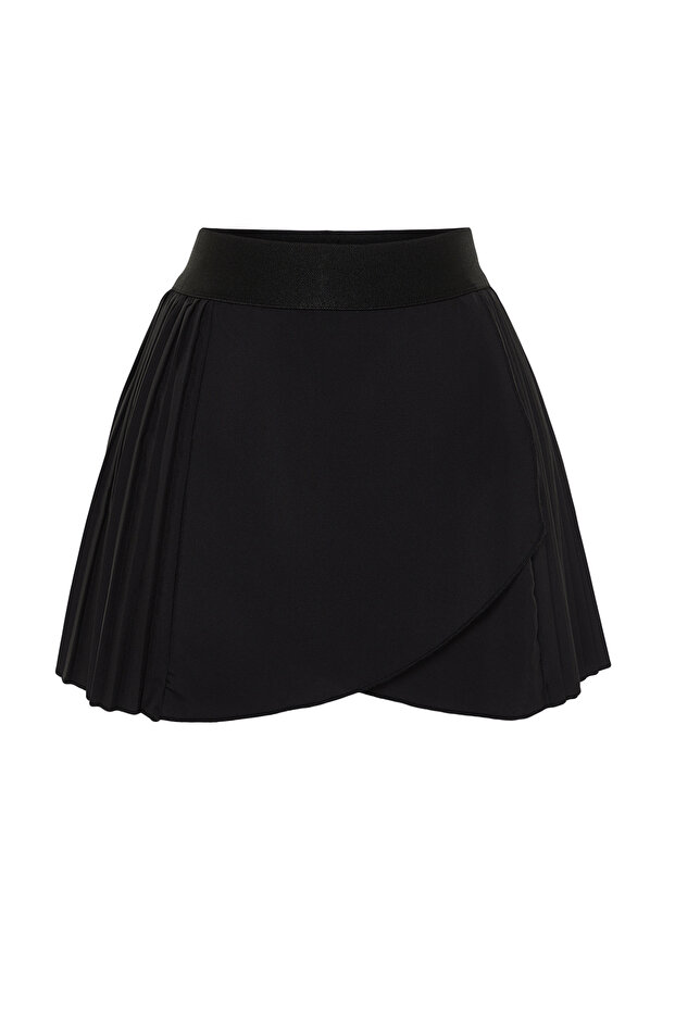 Siyah Mikro Pileli 2 Katmanlı İçi Şortlu Cepli Tenis Örme Spor Şort Etek THMSS24SR00004 - 8
