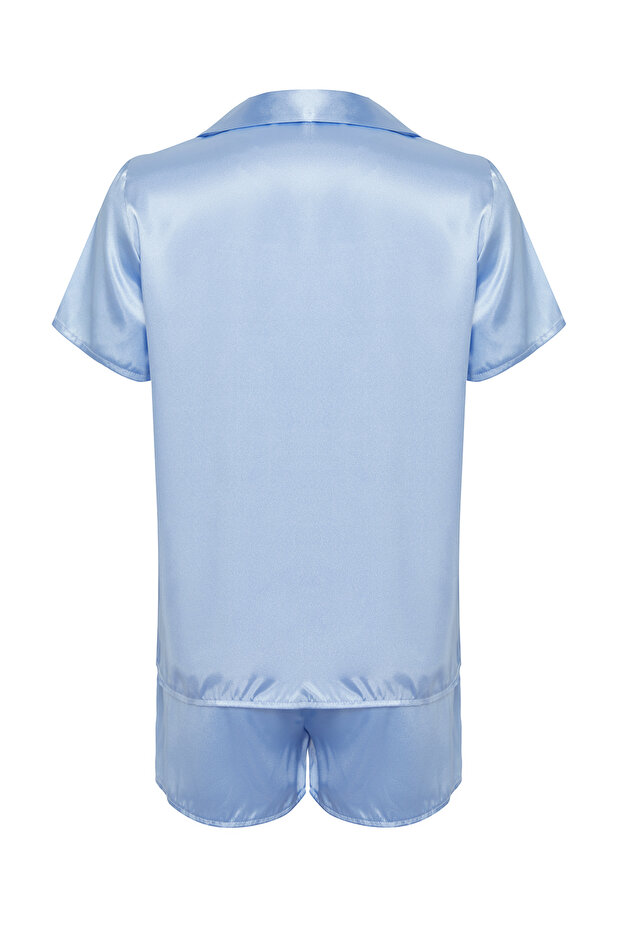 Mavi Saten Şortlu Dokuma Pijama Takımı THMSS24PT00118 - 9