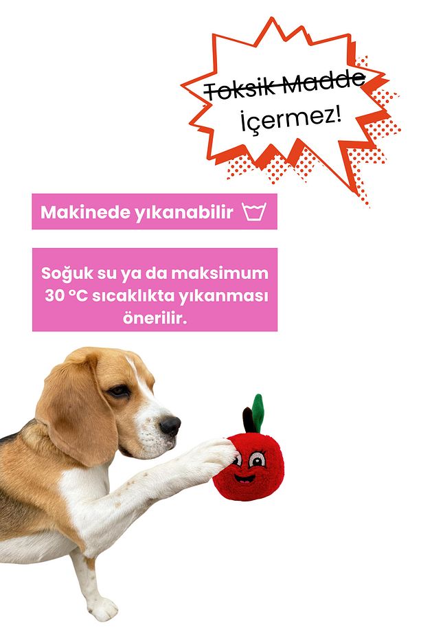 Sevimli Kırmızı Elma Peluş Köpek Oyuncağı Hışırtı Sesli Köpek Oyun Topu - 6