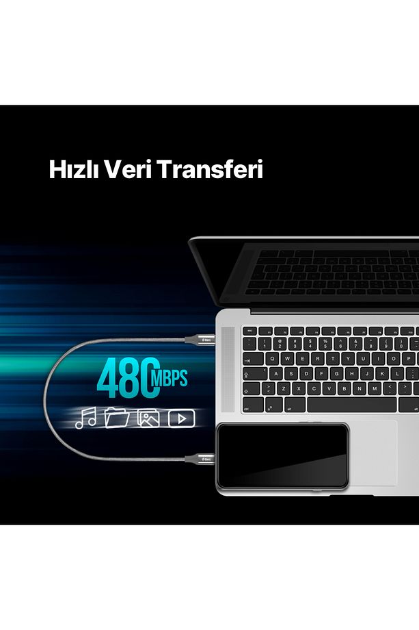 AlumiCable USB-C - USB-C 30cm 65W PD/QC Hızlı Şarj/Data Kablosu Uzay Grisi - 4