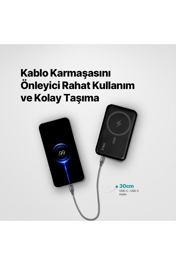 AlumiCable USB-C - USB-C 30cm 65W PD/QC Hızlı Şarj/Data Kablosu Uzay Grisi - 3