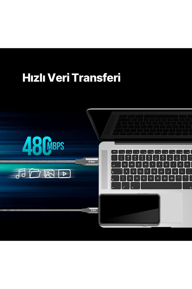 AlumiCable USB-C - USB-C 150cm 100W PD/QC Hızlı Şarj/Data Kablosu Uzay Grisi - 4