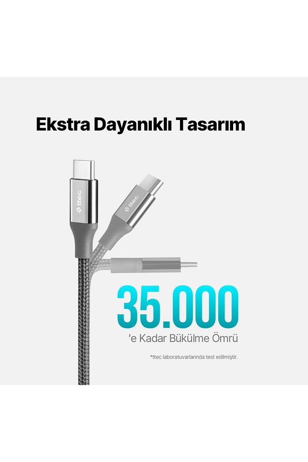 AlumiCable USB-C - USB-C 150cm 100W PD/QC Hızlı Şarj/Data Kablosu Uzay Grisi - 7