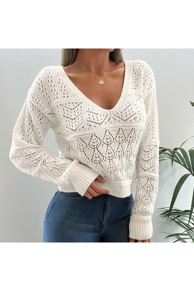 ОТВОРЕН ПРОЛЕТЕН ПЛЕТЕЕН ПУЛОВЕР - 5