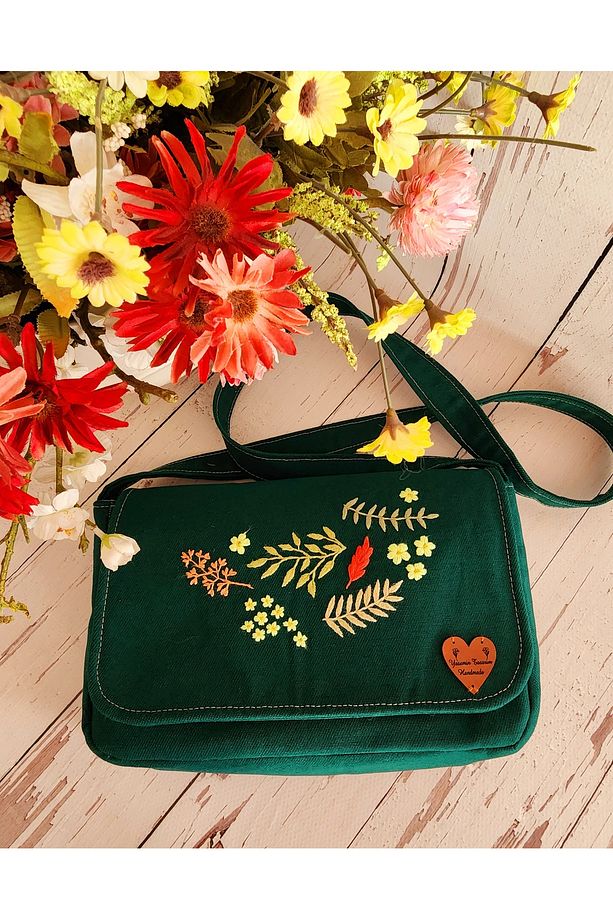 Nakış İşlemeli , Kanvas, Askılı Tasarım Çanta %100 Handmade - 1